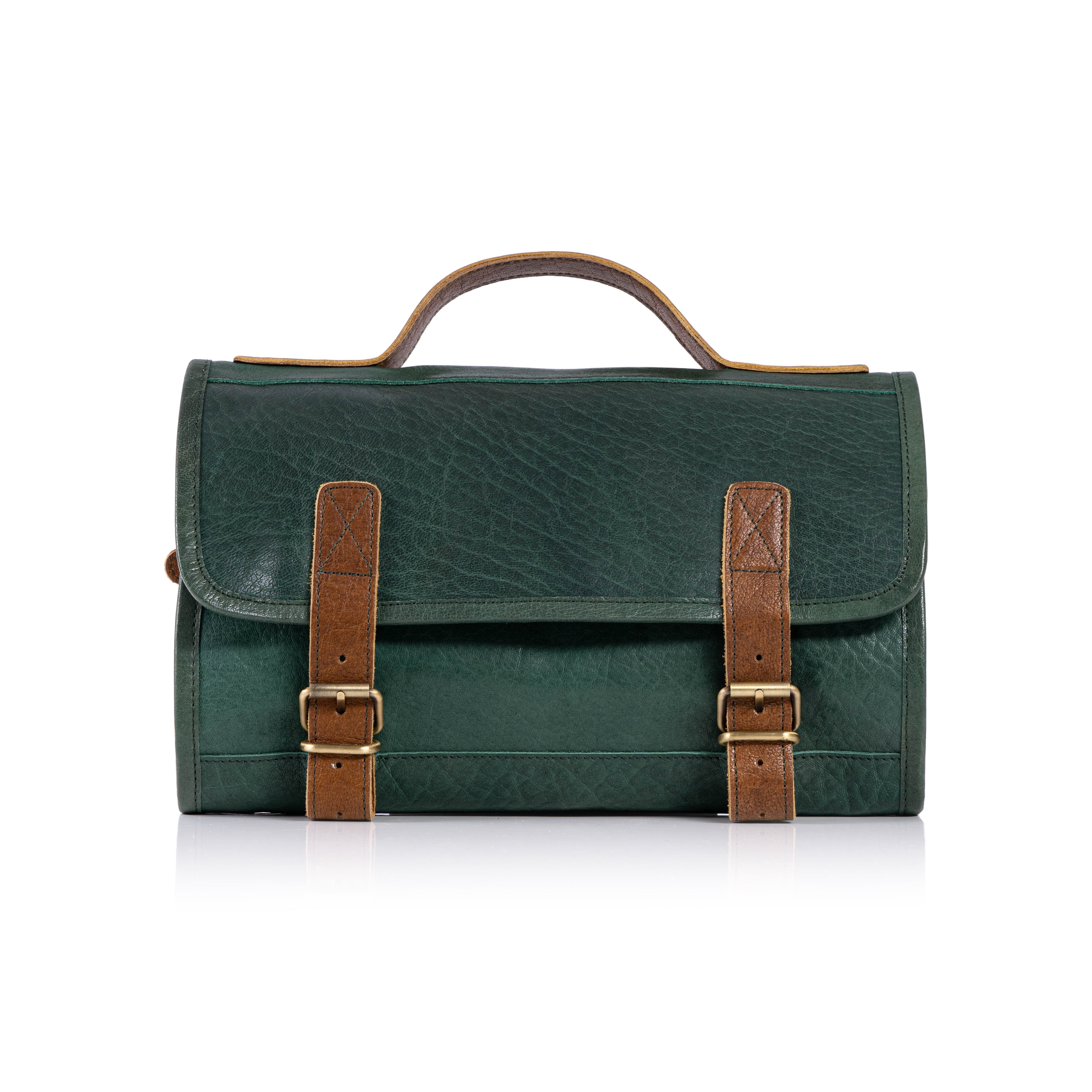 KomalC Genuine Buffalo Leather Hanging Toiletry Bag Travel Dopp Kit Green