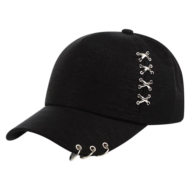 GDREDA Vintage Baseball Caps Unisex Solid Color Metal Rings Fashion Casual Cap,Black