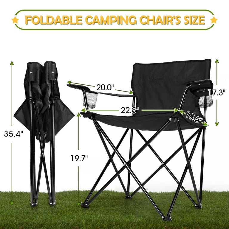 Walchoice Folding Camping Chair Set of 3 Oversized Lawn Chair for Adults Portable Camp Chairs Grey Table for Outdoor Fishing Hiking Beach Picnic Carrying Bag Black Walmart