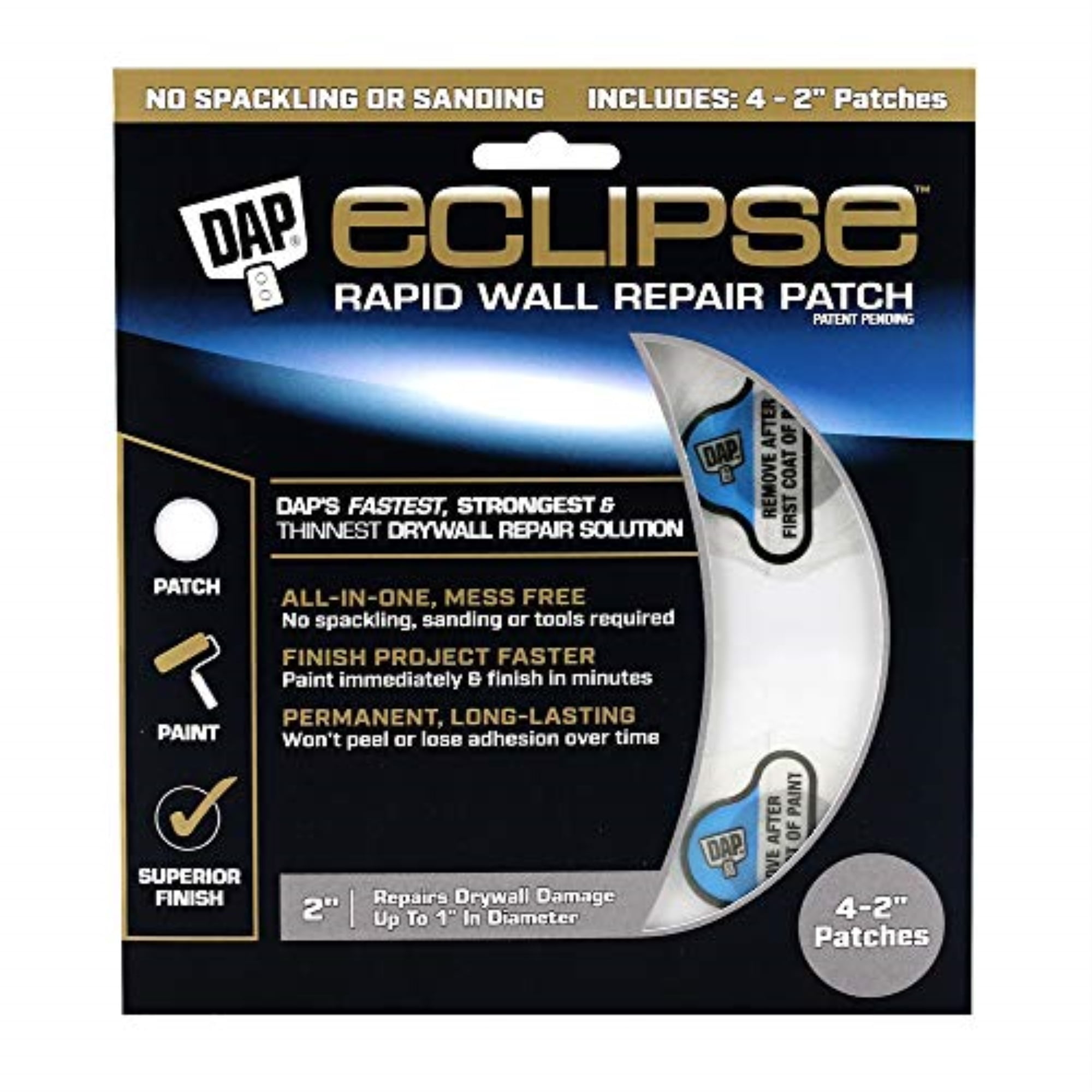 1018567 WALL REPAIR PATCH 2'' 4PK DAP Eclipse Ready to Use Neutral Wall Patch 4 pk