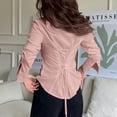 thumbnail image 5 of YanHoo Button Down Shirts for Women Wrinkle Free Long Sleeve Collared Dress Blouses Lace Up Back Casual Work Office Tunic Tops Pink,M, 5 of 7