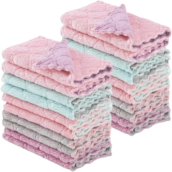 12Pack Kitchen Dish Cloths Dish Towels,Super Absorbent Coral Fleece Cloth,Premium Cleaning Cloth,Nonstick Oil Washable Fast Drying Dish Rags for Clean Table,Dish,Glass（5Colors 6"x10"）