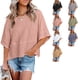 thumbnail image 4 of Camiseta de cuello redondo, top de verano para mujer, top informal de verano con mangas de muñeca 3/4 para mujer, máxima eficiencia, 4 of 6