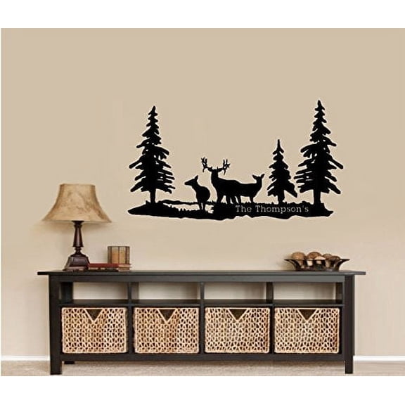 Decal ~ Deer Scene #2 Custom Name ~ WALL DECAL, HOME DECOR 20" X 35"