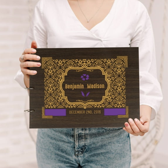 Darling Souvenir Personalized Engraved Laser Cut Wedding Guest Book Wooden Cover Sign-in Book Registry Guestbook Scrapbook-7Q
