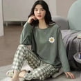 thumbnail image 3 of Pijama de algodón puro para mujer, traje informal holgado Simple de manga larga, 5XL talla grande, modelos de primavera y otoño, servicio a domicilio, 3 of 4