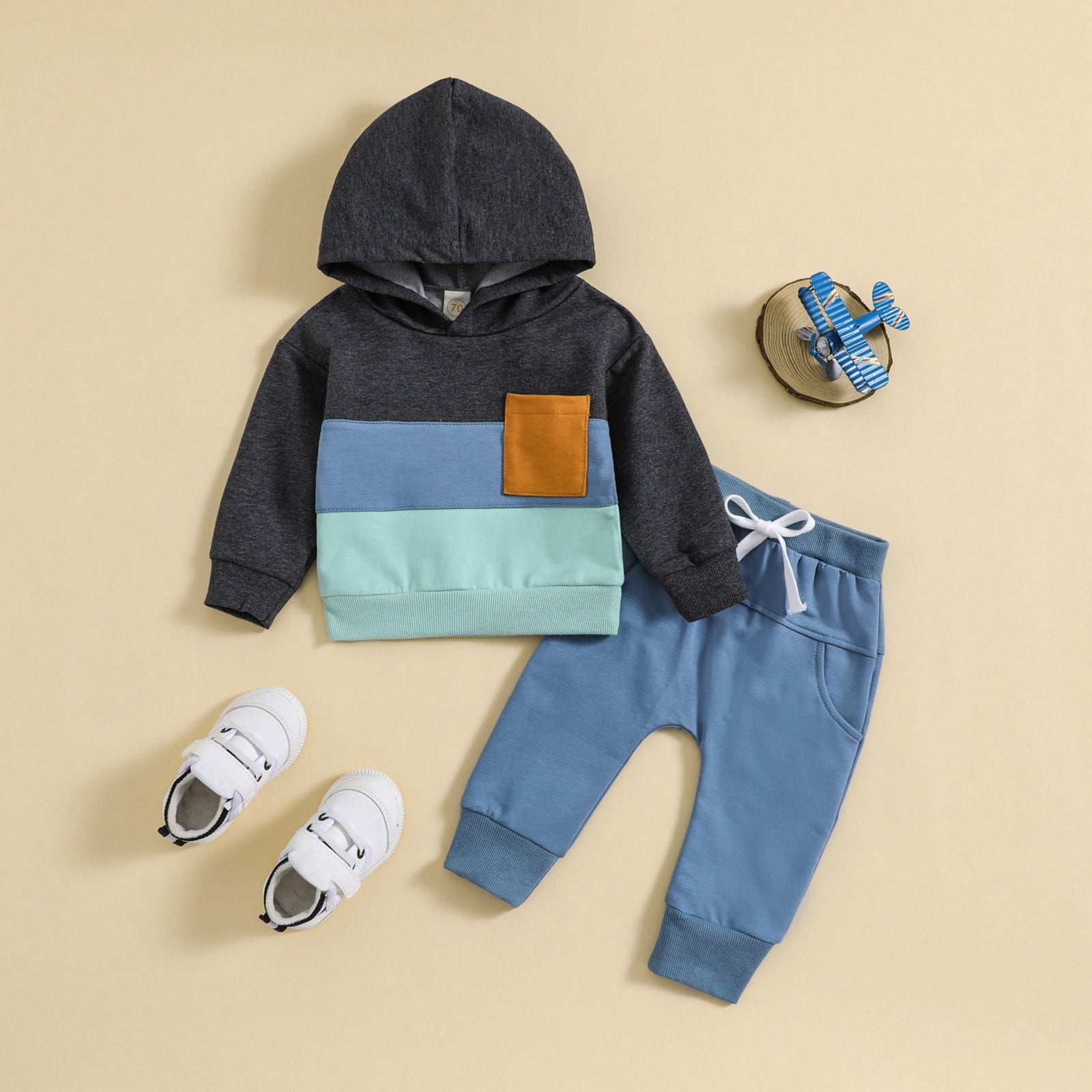 TJAZFJPA Baby Clothes Boy Newborn Anime Toddler Boys Girls Long Sleeve Patchwork Colour Hooded T Shirt Pullover Tops Pants Outfits First Birthday Outfit Boy Green Baby Boy Outfits Newborn for Photos