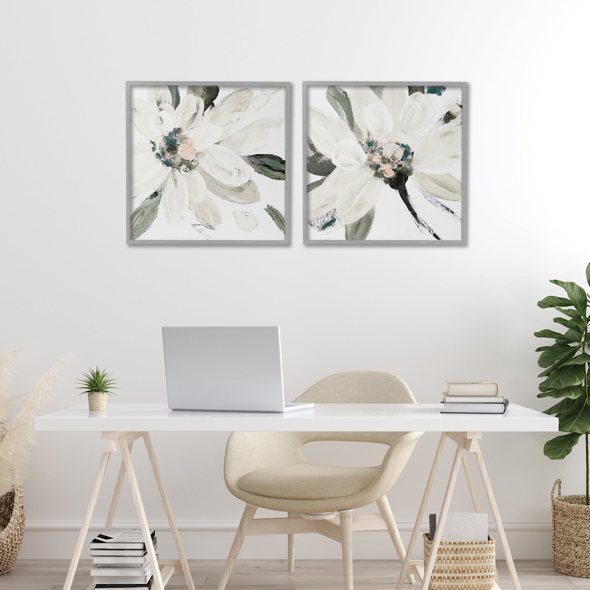 Stupell Industries Naturally Blooming White Flowers 2 Piece Gray Framed Giclee Art Set, design by Lanie Loreth