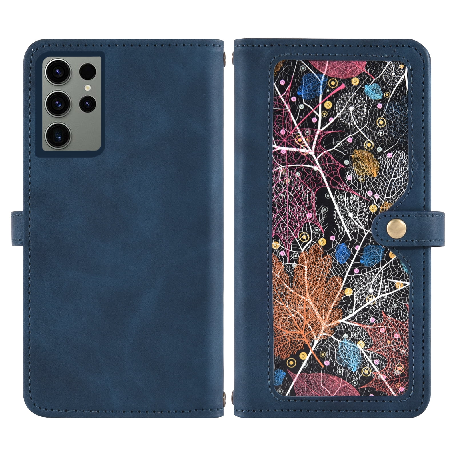 Asuwish Phone Case for Samsung Galaxy S23 Ultra 5G Wallet Cover With Tempered Glass Screen Protector Crossbody Wrist Strap Flip Pattern Zipper Card Holder Cell S23Ultra 23S S 23 23Ultra 6.8 inch Blue