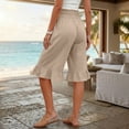 thumbnail image 4 of KDDYLITQ Linen Shorts for Women Elastic Waist Wide Leg Smocked Capris Shorts Beach Summer Ruffle Boho Shorts with Pockets Khaki XL, 4 of 7