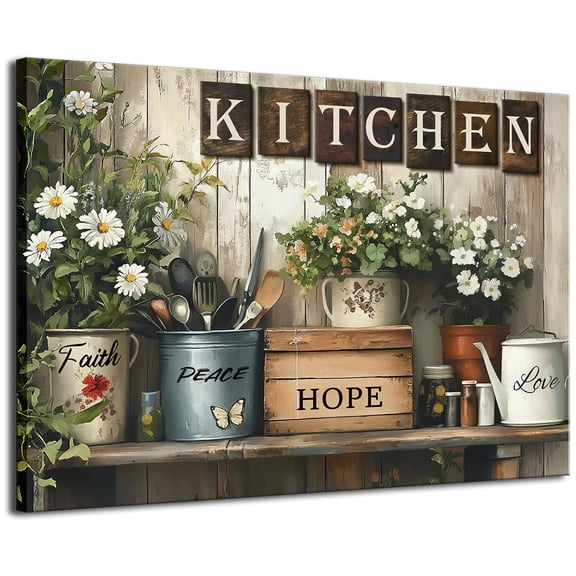 Rustic Kitchen Canvas Wall Art Inspirational Country Still Life Floral Poster Prints Artwork Wall Decor for Restaurant Dining Room Home Decoration