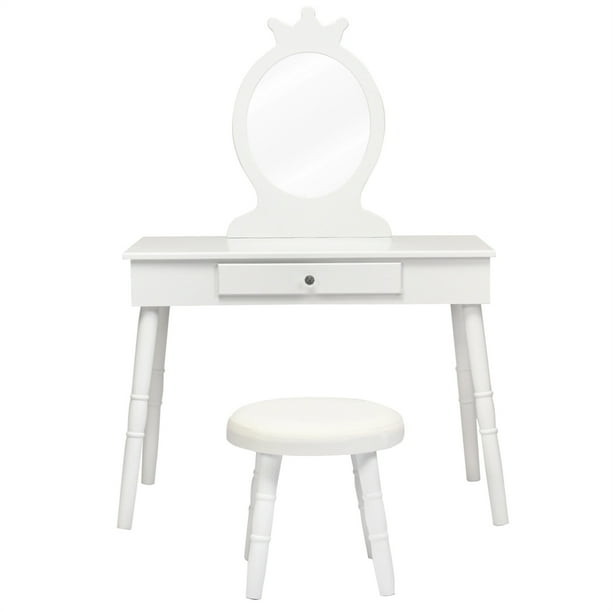 Set de Mesa y Silla Tocador Costway para Niños con Espejo y Cajones Blanco 70 x 34 x 100 cm