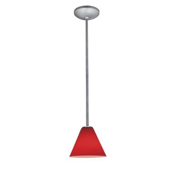 Janine Inari Silk 28004-1R-BS-RED Ami Inari Silk - One Light Pendant With Round Canopy, Brushed Steel Finish With Red Glass