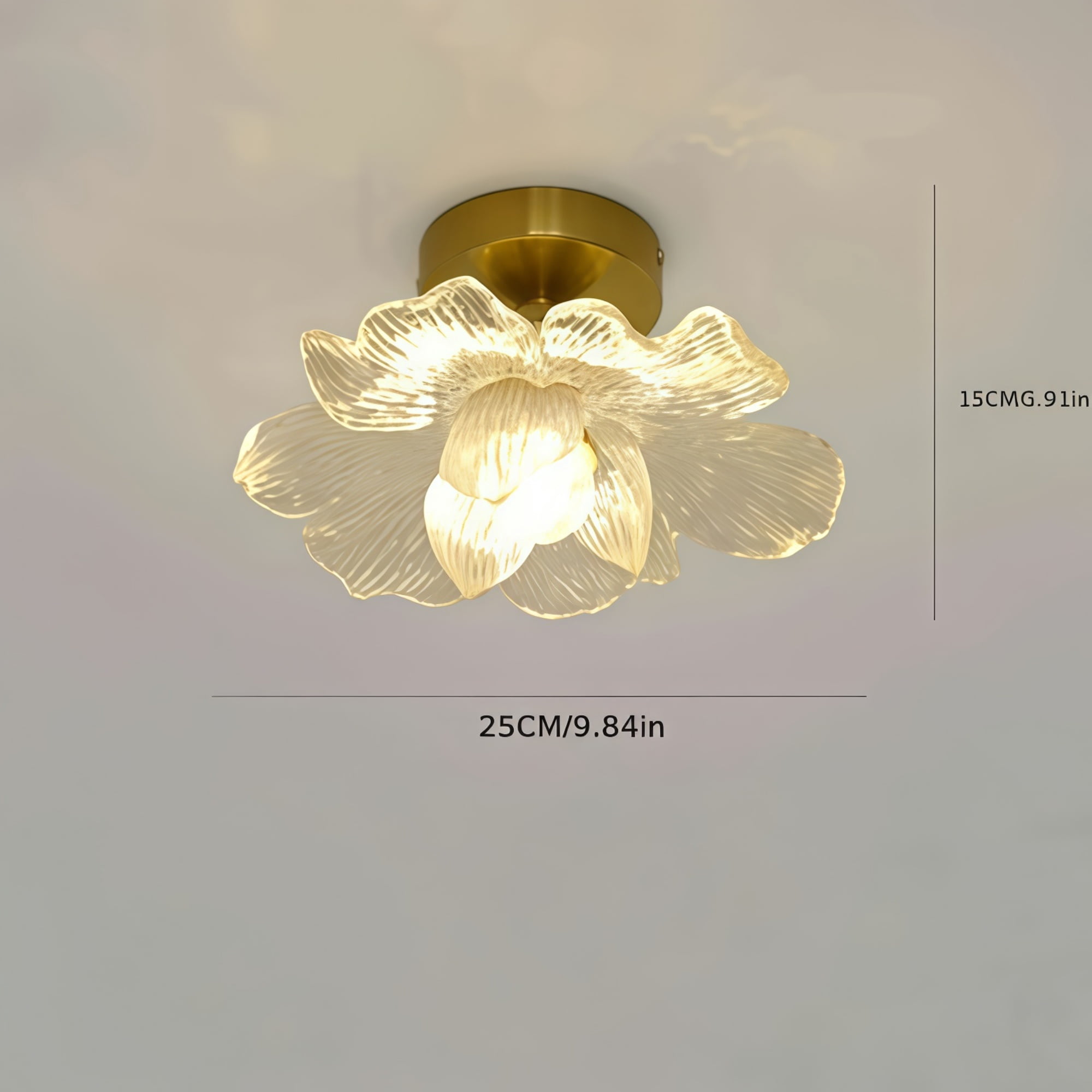 Glass Flower Ceiling Light Semi Flush Mount Hallway Ceiling Light Fixtures Large Gold Bathroom Close to Ceiling Light Floral Petal Kitchen Lamp for Entryway Porch Closet Balcony