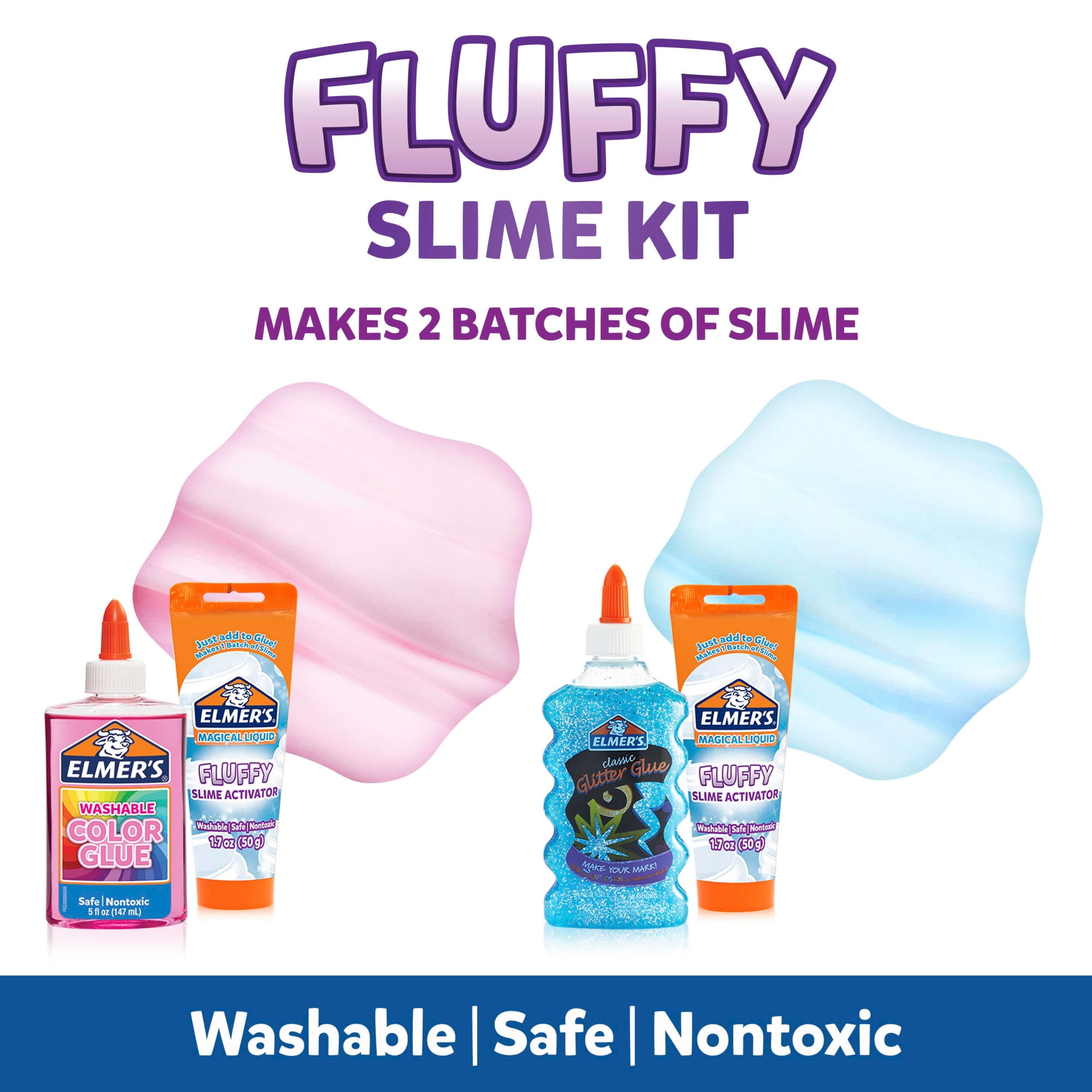 Elmer’s Fluffy Slime Kit, Includes Elmer’s Translucent Glue, Elmer’s Glitter Glue, Elmer’s Slime Activator, 4 Count