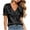 Black, variant on Women's Ruffle Trim Satin Puff Sleeve Blouse Summer Sweet V-Neck Short Sleeve Shirts Elegant Office Business Tops Black