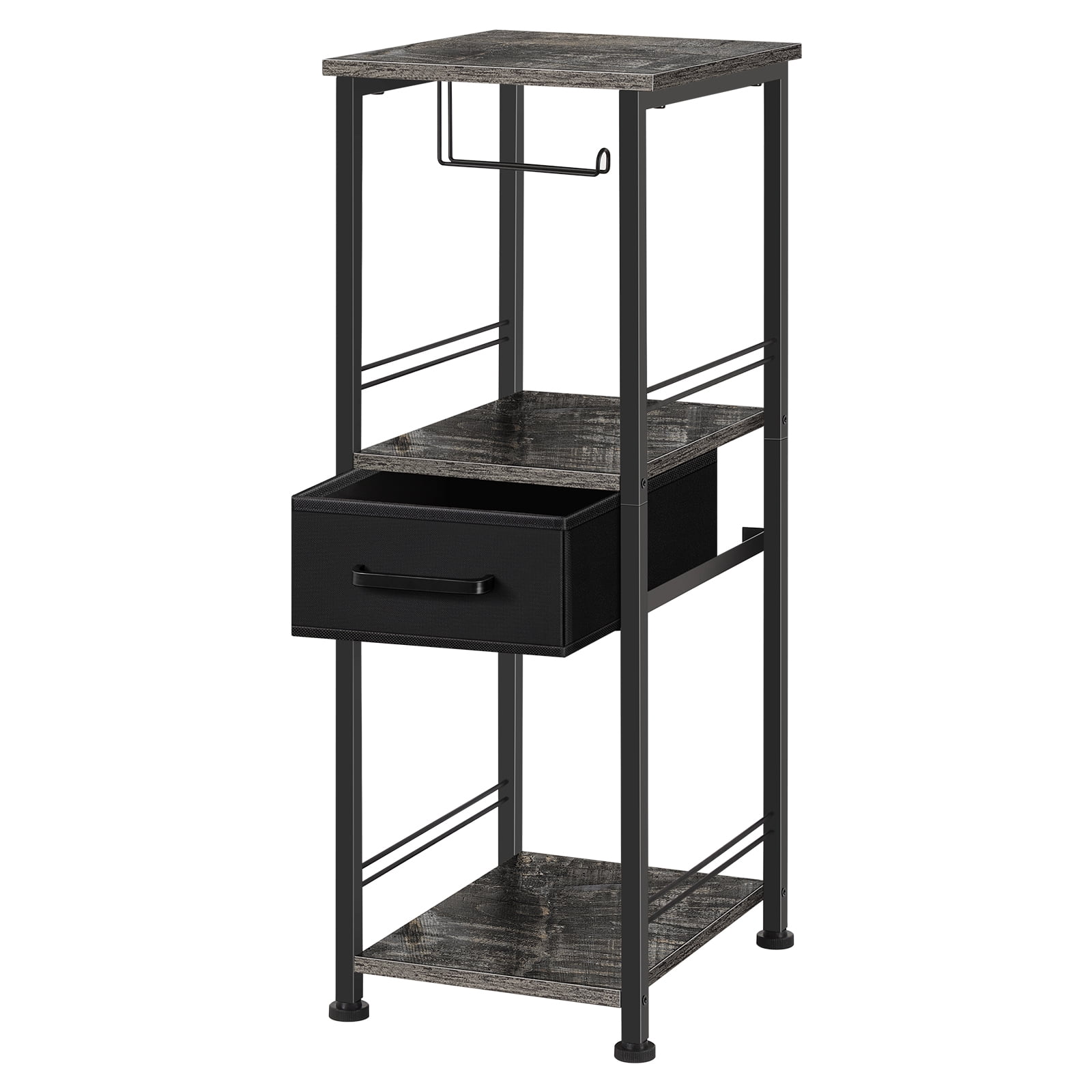 3-Tier Bathroom Storage Cabinet Tissue Holder Black Drawer Gray Divider