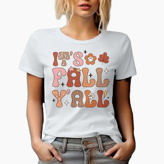 Distressed It's Fall Y'all - Retro Autumn Art Merch Gift, White T-Shirt, Small