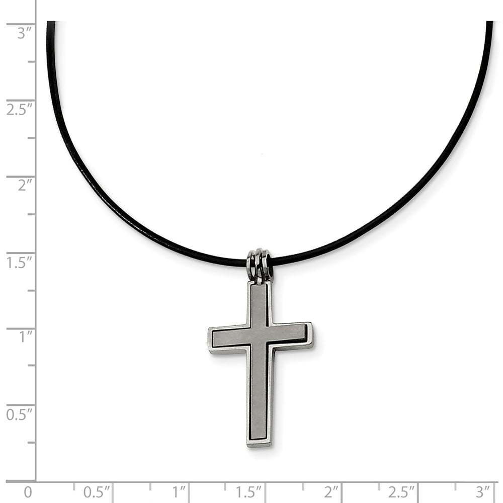 Primal Steel Titanium Leather Cord Cross 18-inch Necklace
