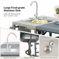 thumbnail image 5 of Harper & Bright Designs Outdoor Kitchen Island with Sink, Solid Wood Outdoor Grill Cart for XL Green Egg Grills, Rolling Outdoor Bar Cart with Stainless Steel Top, for Pizza Prep & BBQ, Grey+Blue, 5 of 19