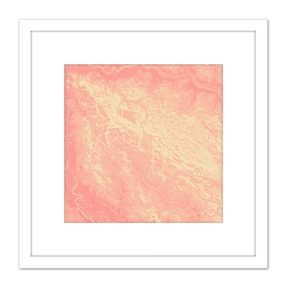 Pink Yellow Veins Rivers Abstract 8X8 Inch Square Wooden Framed Wall Art Print Picture with Mount