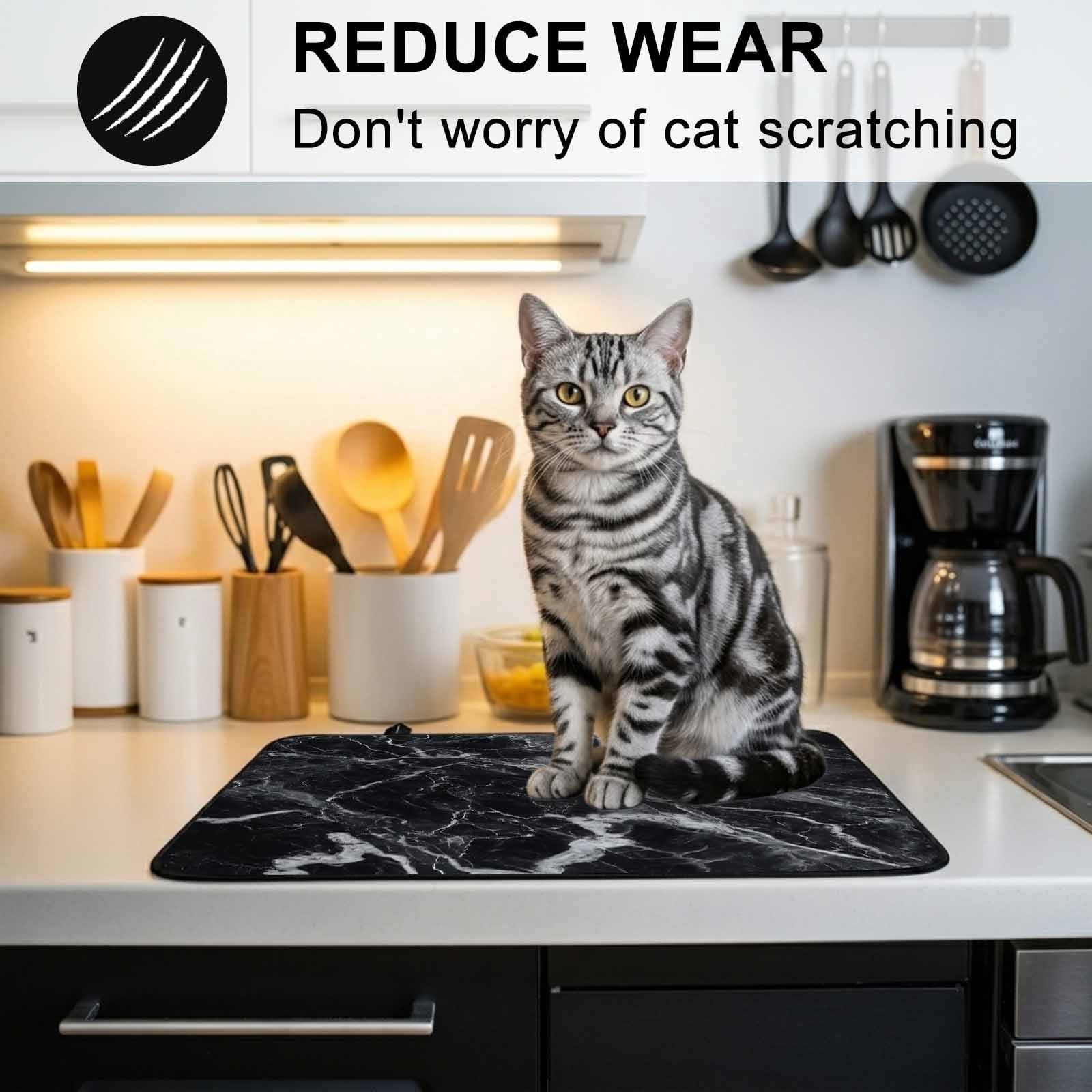 Black Marble Stove Top Cover for Electric Stove, Heat-proof & Non Slip Glass Top Stove Cover Protector, Vintage Minimalism White Abstract Texture Kitchen Flat Cooktop Rubber Mat 24x21 Inches
