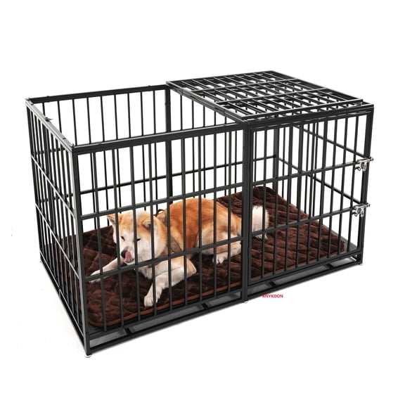 Anykoon 61" Extra Large Heavy Duty Dog Crate, Carbon Steel Kennel with Removable Pans for Large Dogs