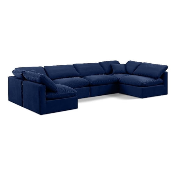 Meridian Furniture Indulge 199" Velvet U-Shaped Modular Sectional in Navy