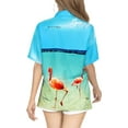 thumbnail image 4 of LA LEELA Button Down Shirt for Women Summer Beach Party Blouse Shirt Collared Blouses Short Sleeve Vacation Button up Tee Hawaiian Shirts Tops for Women M Flamingos, Blue, 4 of 5