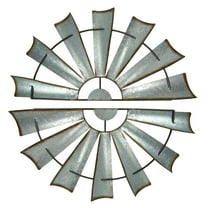Zeckos Galvanized Metal Half-Windmill Wall Sculptures 34 inch Set of 2