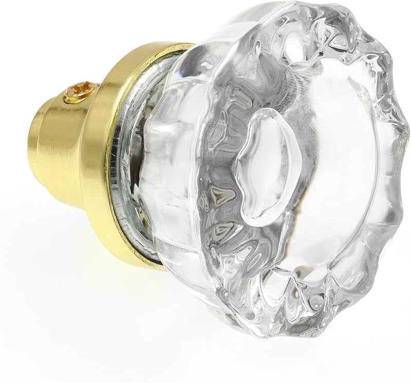 E 28316 Mortise Style Fluted Glass Door Knobs - Perfect for Replacing Broken Antique Lock Sets on Interior Doors, Features 2 In. Outside Diameter Knobs, Brass Plated (Single Pack)