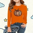 thumbnail image 2 of Thanksgiving Day Outfits Long Sleeve Cotton T-Shirts for Girls Pumpkin Plaid Printed Crewneck Fall Tops Tshirts (12-13 Years, Orange 05), 2 of 5