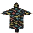 thumbnail image 2 of Oversized Wearable Blanket Hoodie,Black Cartoon Dinosaurs Names Pattern Sherpa Blanket Hoodie with Super Pockets,Super Warm Fuzzy Pullover for Women & Men, 2 of 6