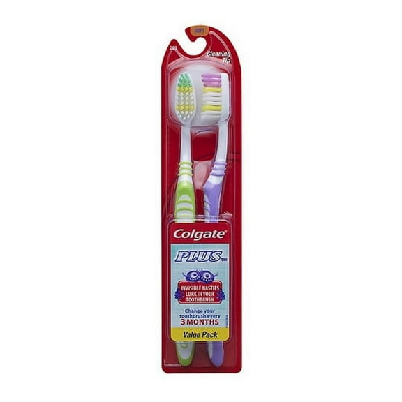 Colgate Plus Toothbrush Dual Cleaning Tip Twin Pack, Soft, 2 Ea, 3 Pack