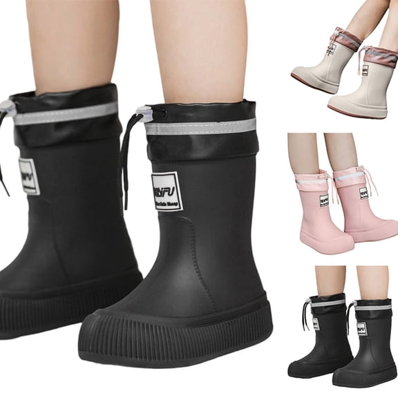 Shadoumai Girls Glitter Rainbow Rain Boots Kids Light Up Waterproof Fishing Boots Toddler Water Non Slip Rubber Rainboots