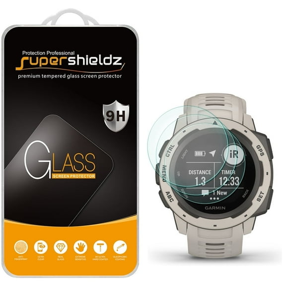 [3-Pack] Supershieldz for Garmin Instinct / Instinct Solar Tempered Glass Screen Protector, Anti-Scratch, Anti-Fingerprint, Bubble Free