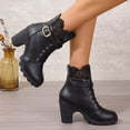 thumbnail image 3 of NECHOLOGY Botas Mujer Zapatos Botines mujer Botas de otoño e invierno, tacón grande, tacón grueso, encaje, correa de encaje, cremallera trasera, suela gruesa, zapatos de mujer con (Black, 9), 3 of 7
