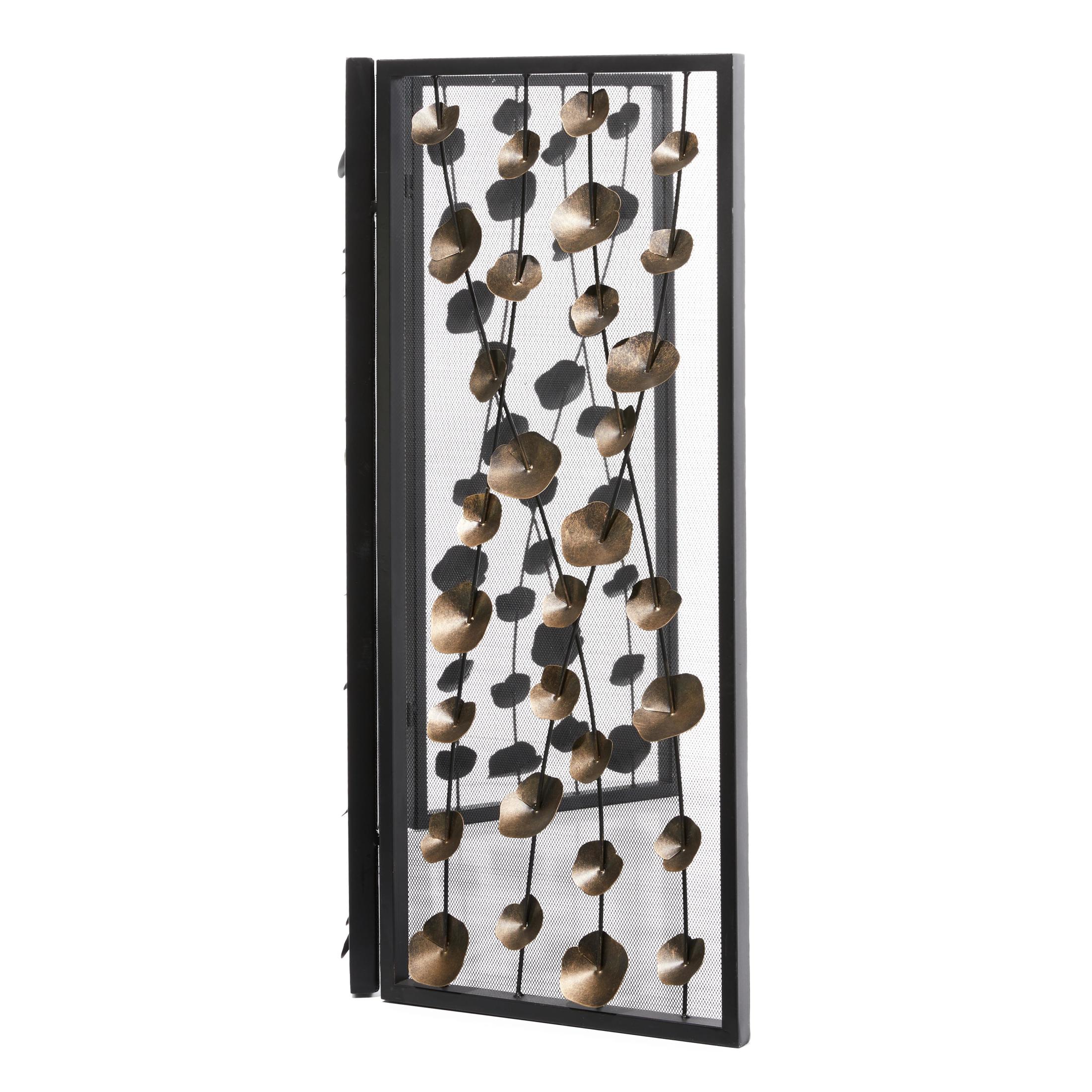 DecMode 56" x 32" Gold Metal Foldable Mesh Netting 3 Panel Floral Fireplace Screen with 3D Floral on Vines, 1-Piece
