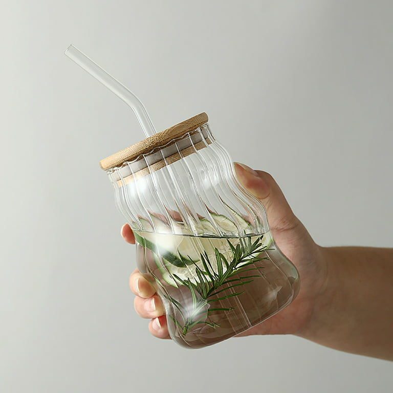 500ML Glass Cup w/Lid and Straw Transparent Bubble Tea Cup Juice