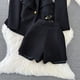 thumbnail image 5 of Conjunto de ropa de calle Vintage de dos piezas, chaqueta de longitud media, abrigo de Traje + pantalones cortos de pierna ancha ajustados de cintura alta, traje de otoño, 5 of 5