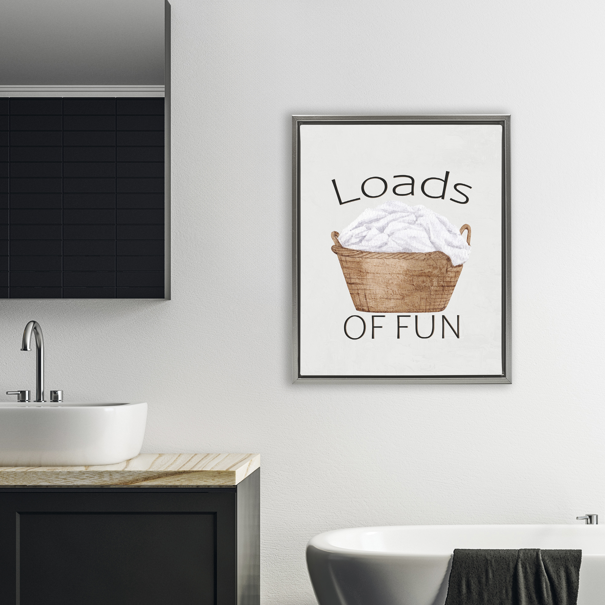 Loads Of Fun Laundry Basket Gray Framed Floater Canvas Wall Art, design by Kim Allen