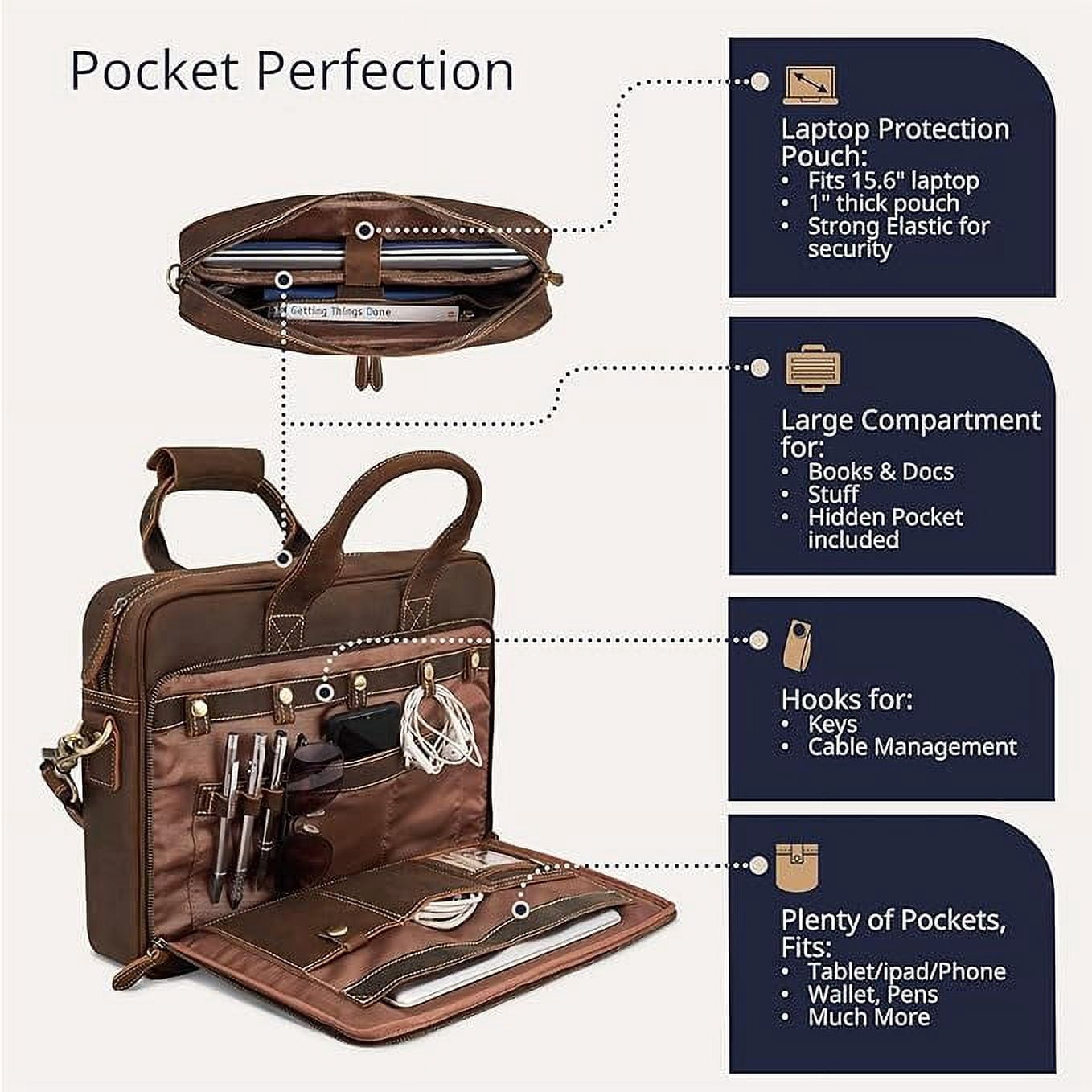 Full-Grain Leather Laptop Briefcase For Men, Leather Bag, Leather Computer Bag For Men - Dark Brown