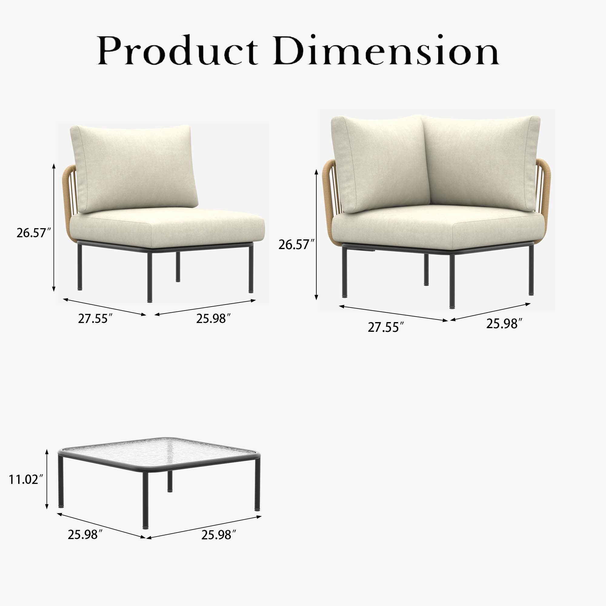 LayinSun 9 Pieces Aluminum Patio Furniture Set, Modern Modular Sectional Sofa with Coffee Table and Upgrade Thickness Cushion