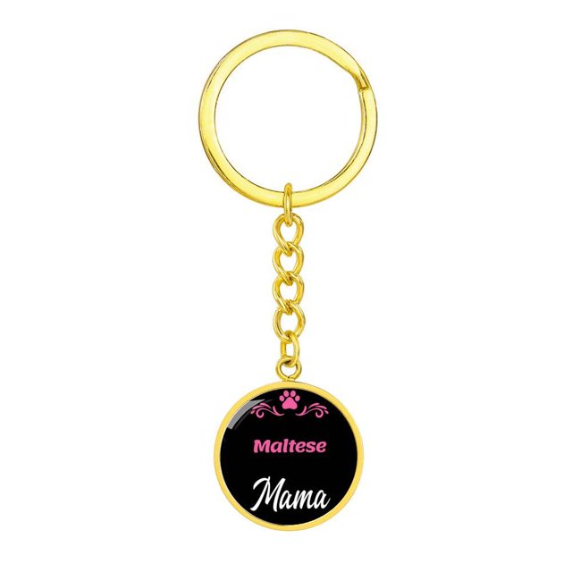 Dog Mom Keyring Maltese Mama Circle Keychain Stainless Steel or 18k Gold