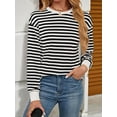thumbnail image 2 of Womens Tunic Tops Long Sleeve Striped Shirts Crewneck Tops Black & White M, 2 of 7