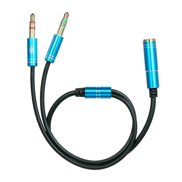 Graflsoa Dual 3.5mm Male to Female Audio Splitter Cable for Gaming Headsets, Blue, Tangle-Free, Gold-Plated, Plug & Play, 13.19in