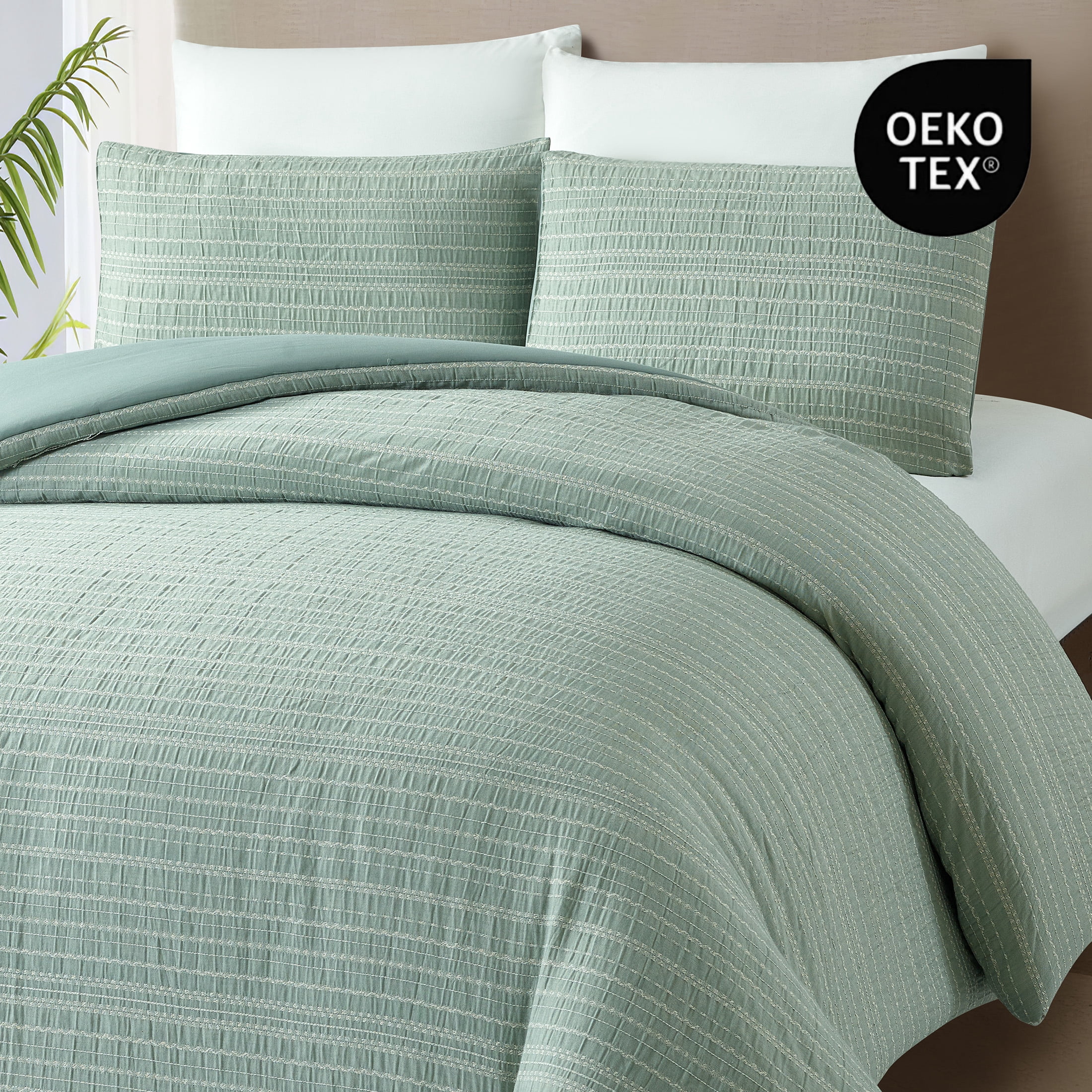Better Homes & Gardens Full/Queen Comforter Set, All-Season, 3-Piece, Green Stripe