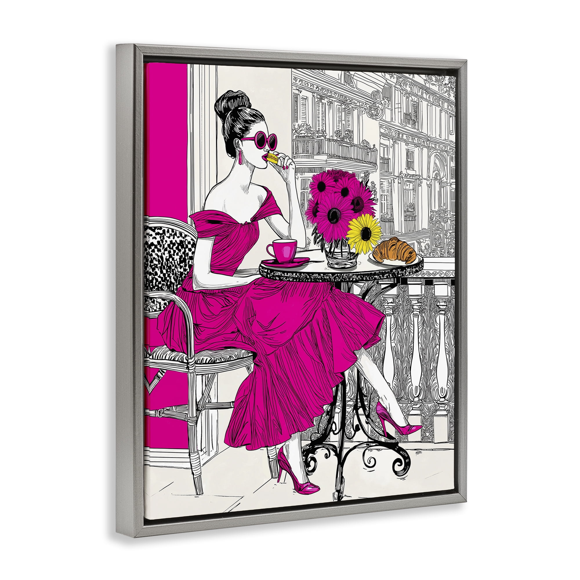 Stupell Industries Glamorous Brunch on Balcony Gray Framed Floater Canvas Wall Art, design by Jess Stempel