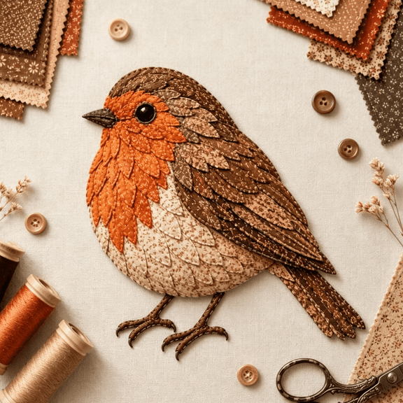 Beginner-Friendly 3D Patchwork Bird DIY Craft Kit, Floral Textile Bird Art Making Kit, Perfect Handcraft Gift for Adults Hobbyists Robin