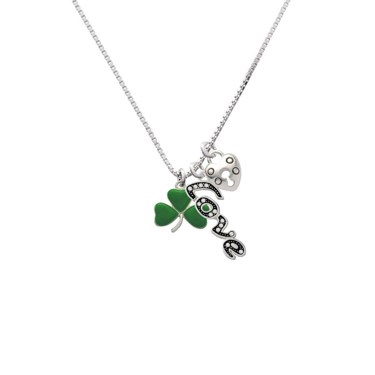Silver Tone Lucky Shamrocks 3 Leaf Clover St Patrick's Day Green